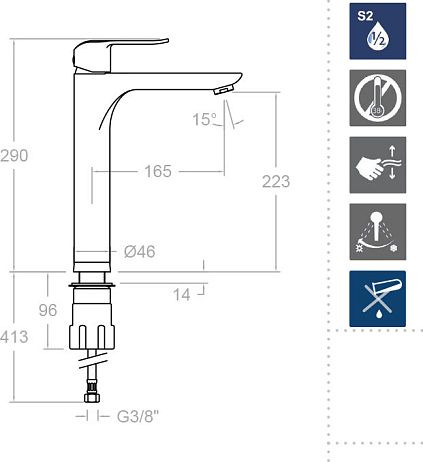 Смеситель YPSILON PLUS 6410 для умывальника высокий, хром