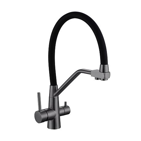 Смеситель KITCHEN для кухни с высоким гибким изливом AV9006GM, графит AVRORA