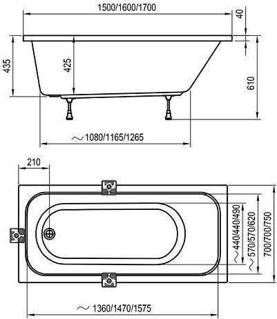 Ванна DOMINO 170*75 ножки*