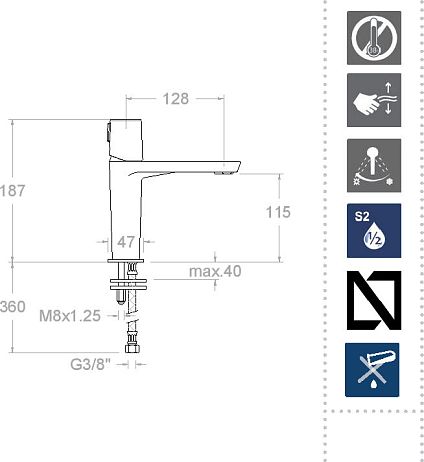 Смеситель TZAR 340401 для умывальника, хром