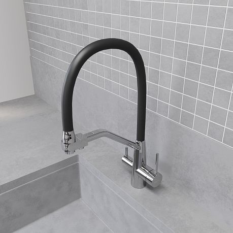Смеситель KITCHEN для кухни с высоким гибким изливом AV9006, хром AVRORA*