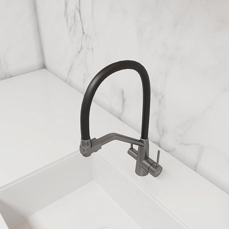 Смеситель KITCHEN для кухни с высоким гибким изливом AV9006GM, графит AVRORA