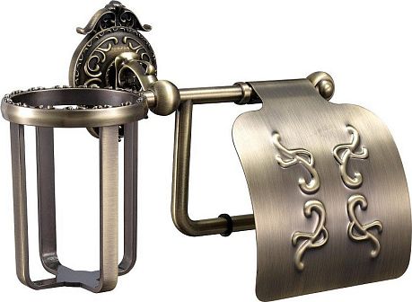 Бумагодержатель HAYTA с тисненной крышкой с держателем освежителя бронза (13903-3В)*