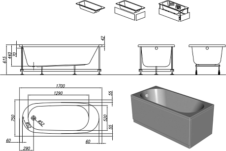 Ванна TAMIA [170*75*44] каркас*