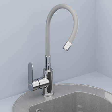 Смеситель KITCHEN для кухни с высоким гибким изливом AV9002G, серый AVRORA