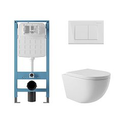 Комплект TECNICA инсталляция,QUADRADO панель см.,белый, OVO унитаз подвесной 525*365 AQDS106