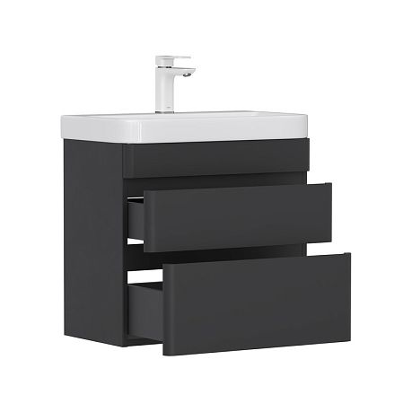 Тумба EQUIL ELTORO 60 подвесная, черная Soft touch с умывальником NICE 60