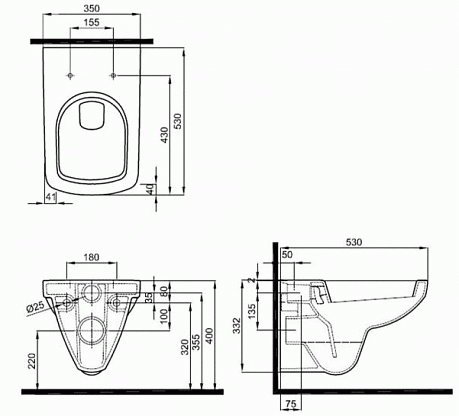 Унитаз SPECIAL RIMFREE [53см] подвесной квадратный RP731100200  БЕЗ КРЫШКИ