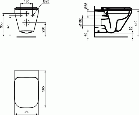 Унитаз ТОНИК II AQUABLADE подвесной [56,5*36*35], крышка/сиденье дюропласт K316601