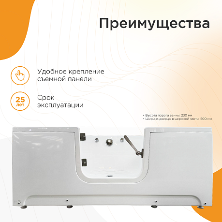 Ванна ГРАСС 3 [150*75]  каркас, слив-перелив, ручка слева, петли справа, фронтальная панель