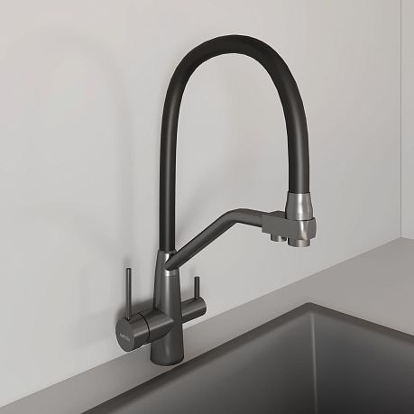 Смеситель KITCHEN для кухни с высоким гибким изливом AV9006GM, графит AVRORA