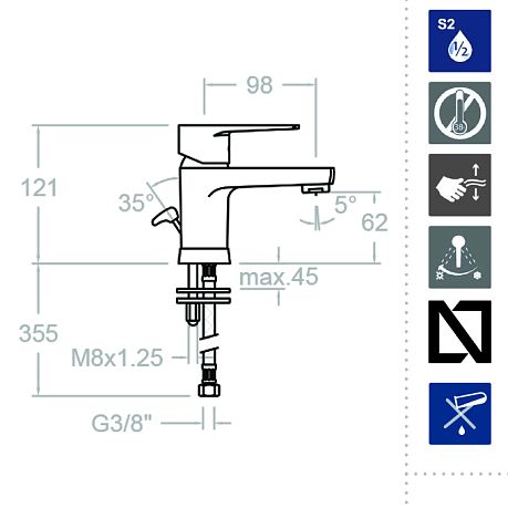 Смеситель TITANIUM 1801 для умывальника, хром