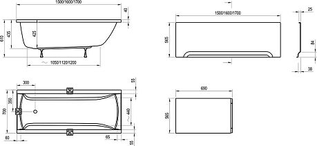 Ванна CLASSIC [150*70] опорная констр., фронт.панель, крепл. панели, сточн. компл. хром