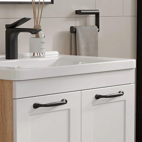 Тумба EQUIL LAGO 70 напольная, белая матовая/дуб сонома с умывальником Миранда 70*