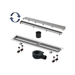 Дренажный канал TECE LINUS 900мм 2 в 1 (tile+steel), канал, решетка, сифон, опоры, Хром матовый