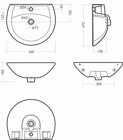 Умывальник АТТИКА 55 с пьедесталом и креплениями, Sanita*