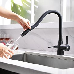 Смеситель COMFORT для кухни с гибким изливом с подключением к питьевому фильтру, чёрный (LM3075BL)*