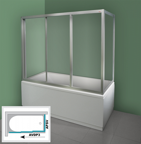 Шторка для ванны AVDP3+APSV [160*75] профиль белый, стекло прозрачное (40VS0102Z1+95030102Z1)*