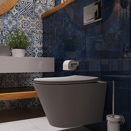 Унитаз CONE  подвесной безободковый CON0130 [525*360*320] , крышка/сиденье микролифт, серый матовый